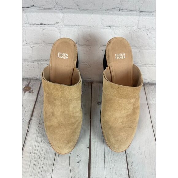 EILEEN FISHER Hiya beige suede platform mules clog size 10M NWOT - Picture 2 of 12